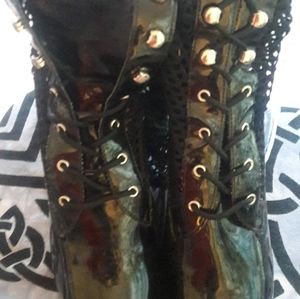 4' Black Patent Knee High Lace up Boots